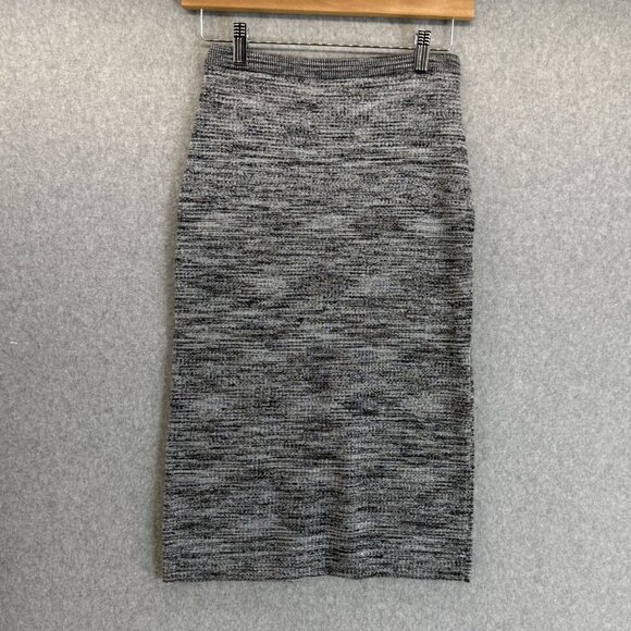 Free People Silver Shimmer Gray Black Knit Skirt Pull On‎ Fitted Pencil Size XS - Picture 1 of 11